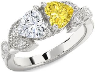 Diamond Silver Two Heart Promise Ring