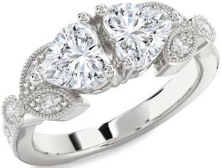 Diamond Platinum Two Heart Ring