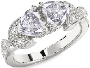 Salt & Pepper Diamond Silver Two Heart Ring