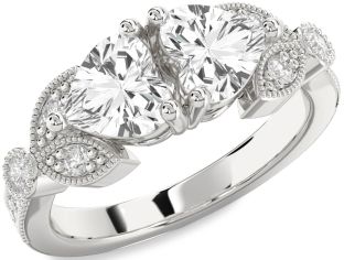 Diamond White Sapphire Silver Two Heart Ring