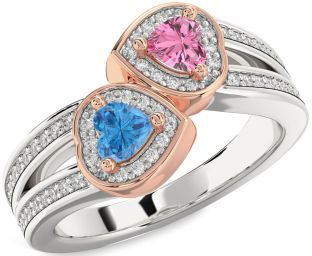 Diamond White Rose Gold Two Heart Promise Ring