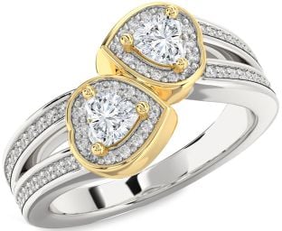 Diamond Platinum & Yellow Gold Two Heart Ring