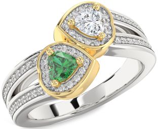 Diamond Gold Silver Two Heart Promise Ring