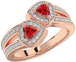 Diamond Emerald Rose Gold Two Heart Birthstone Ring