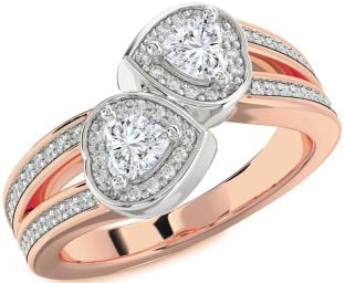 Diamond Platinum & Rose Gold Two Heart Ring