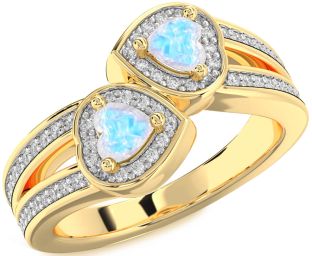 Diamond Moonstone Gold Silver Two Heart Ring