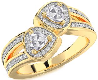 Salt & Pepper Diamond Gold Silver Two Heart Ring