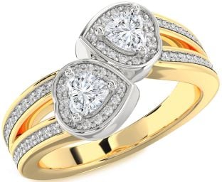 Diamond Platinum & Yellow Gold Two Heart Ring