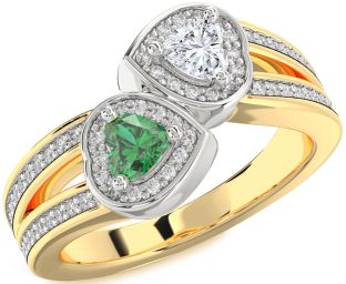 Diamond Gold Silver Two Heart Promise Ring