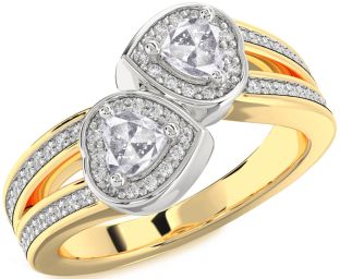 Salt & Pepper Diamond Gold Silver Two Heart Ring