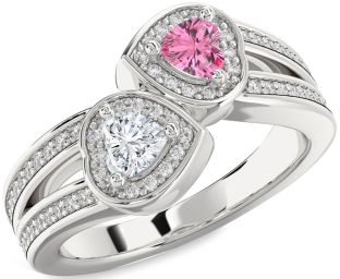 Diamond Silver Two Heart Promise Ring