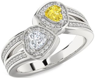 Diamond Silver Two Heart Promise Ring