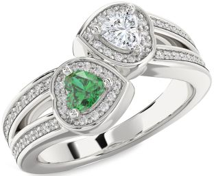 Diamond Silver Two Heart Promise Ring