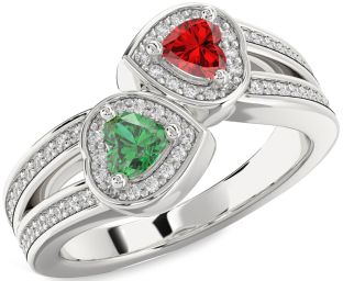 Diamond Silver Two Heart Promise Ring