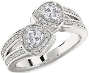 Salt & Pepper Diamond Silver Two Heart Ring