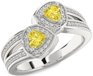 Yellow Diamond Silver Two Heart Ring