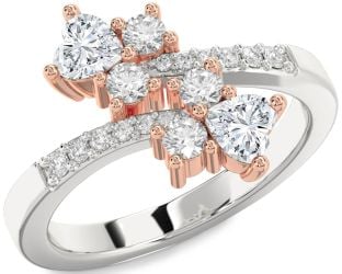 Diamond Silver & 10K Rose Gold Two Heart Ring