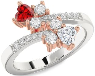 Diamond Emerald White Rose Gold Two Heart Birthstone Ring