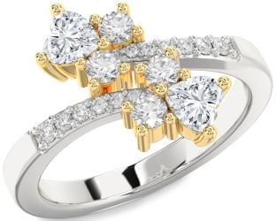 Diamond Silver & 10K gold Two Heart Ring