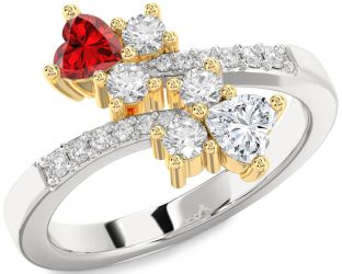 Diamond Emerald White Yellow Gold Two Heart Birthstone Ring