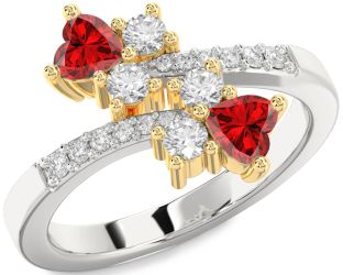 Diamond Emerald Gold Silver Two Heart Birthstone Ring