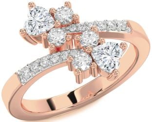 Diamond Rose Gold Silver Two Heart Ring