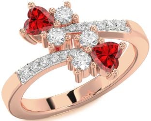 Diamond Emerald Rose Gold Two Heart Birthstone Ring