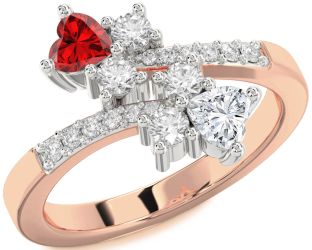 Diamond Emerald White Rose Gold Two Heart Birthstone Ring