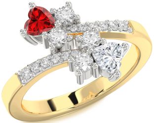 Diamond Emerald White Yellow Gold Two Heart Birthstone Ring