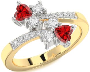 Diamond Emerald Gold Silver Two Heart Birthstone Ring