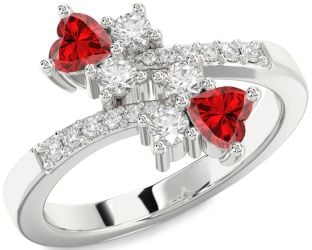 Diamond Emerald Silver Two Heart Birthstone Ring