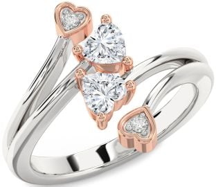 Diamond Silver & 10K Rose Gold Two Heart Ring