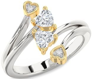 Diamond Silver & 10K gold Two Heart Ring