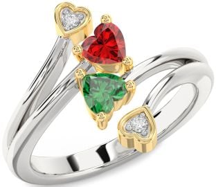 Diamond Gold Silver Two Heart Promise Ring