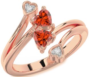 Diamond Fire Opal Rose Gold Two Heart Ring