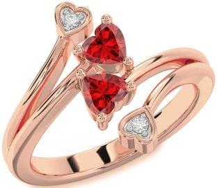 Diamond Emerald Rose Gold Two Heart Birthstone Ring