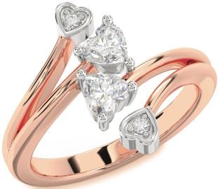 Diamond Emerald Platinum & Rose Gold Two Heart Birthstone Ring