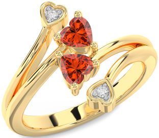 Diamond Fire Opal Gold Silver Two Heart Ring