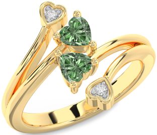 Green Diamond Gold Two Heart Ring