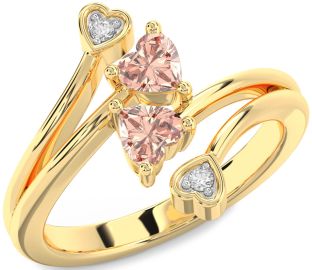Diamond Morganite Gold Two Heart Ring