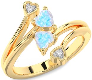 Diamond Moonstone Gold Two Heart Ring
