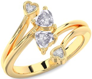 Salt & Pepper Diamond Gold Silver Two Heart Ring