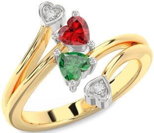 Diamond Gold Silver Two Heart Promise Ring