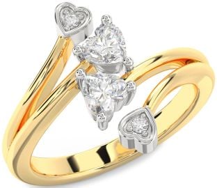 Diamond Emerald Platinum & Yellow Gold Two Heart Birthstone Ring