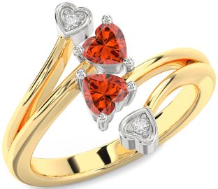 Diamond Fire Opal Gold Silver Two Heart Ring