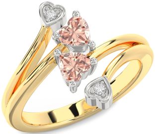 Diamond Morganite Gold Silver Two Heart Ring