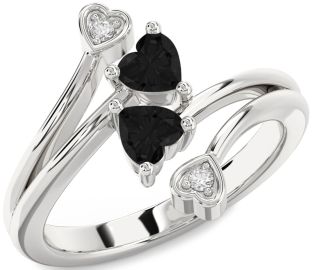 Black Diamond Silver Two Heart Ring