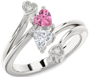Diamond Silver Two Heart Promise Ring