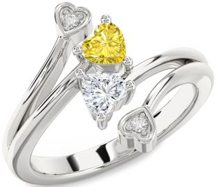 Diamond Silver Two Heart Promise Ring