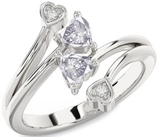 Salt & Pepper Diamond Silver Two Heart Ring